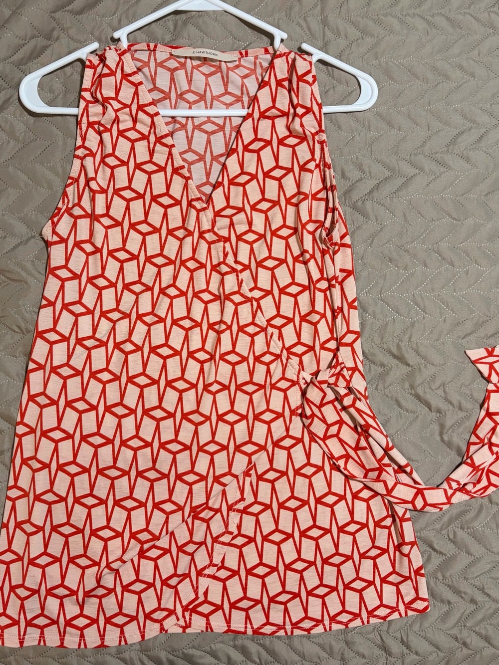 Geometric Wrap Tank Top in Red and Cream